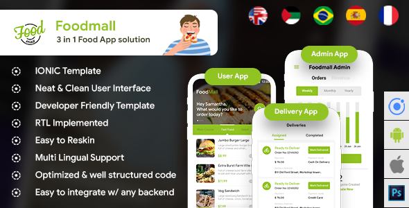 Download Food Ordering & Delivery Restaurant Android + iOS App Template |3 Apps| HTML + CSS IONIC 3| Foodmall Nulled 