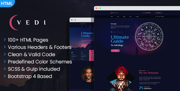 Download Vedi – magician, astrology and esoteric SinglePage and MultePage HTML template Nulled 