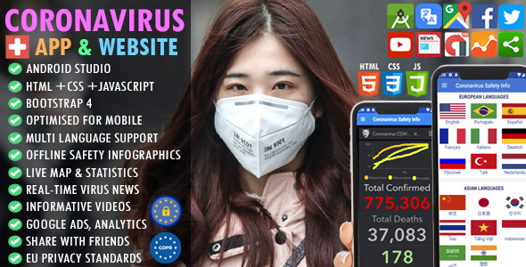 Download CoronaVirus (COVID-19) Safety Guide –  Multi Language + Real-time Map & Stats + Live News + AdMob Nulled 