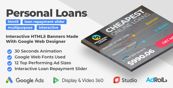 Download Personal Loans – Animated HTML5 Banner Ad Templates With Interactive Loan Repayment Slider (GWD) Nulled 