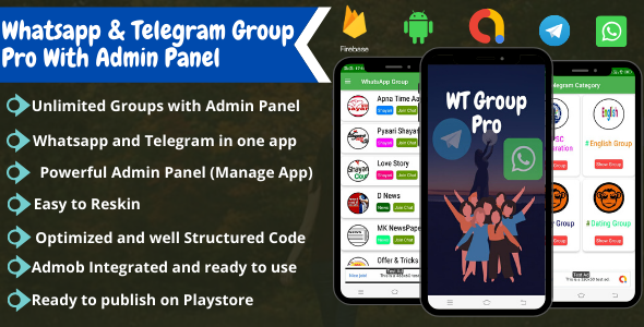 Download Whatsapp And Telegram Group Pro App with Admin Panel Nulled 