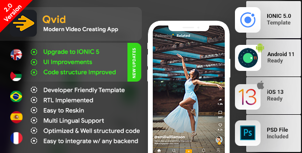 Download TikTok Clone| Video Creating Android + iOS App Template | Video Sharing App | Qvid | IONIC 5 Nulled 