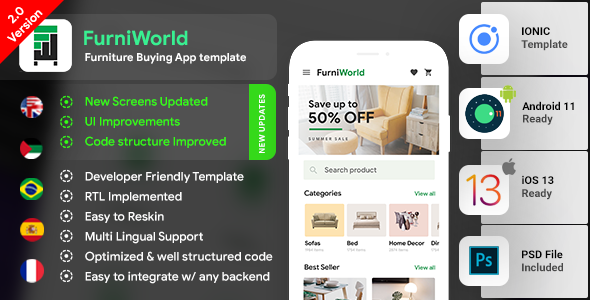 Download Online Furniture Selling Android App + Furniture Buying iOS App Template | IONIC 3 | FurniWorld Nulled 