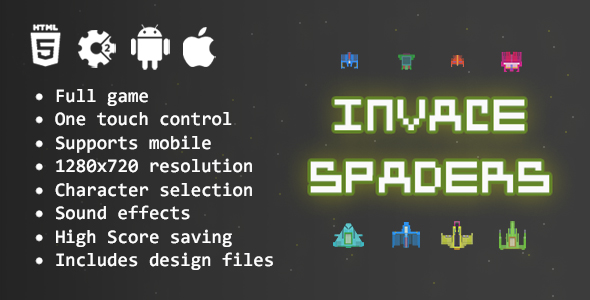 Download Invace Spaders – Endless Space Adventure HTML5 Game Construct 2 Nulled 