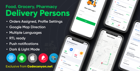 Download Delivery Person for Food, Grocery, Pharmacy, Stores React Native – WordPress Woocommerce App Nulled 