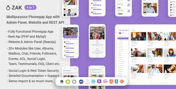 Download Zak – (4 in 1) Multipurpose Phonegap App with Admin Panel, Website and REST API Nulled 