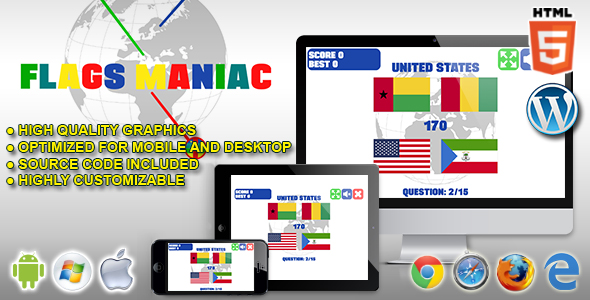 Download Flags Maniac – HTML5 Quiz Game Nulled 