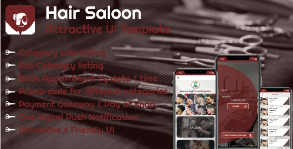 Download Hair Saloon (iOS) Template – Book Appointment for different Categories. Nulled 