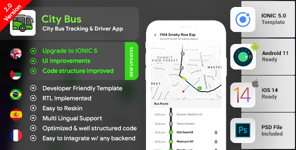 Download City Bus Tracking Android App Template & iOS App Template | 2 Apps Driver + Passenger | IONIC 5 Nulled 