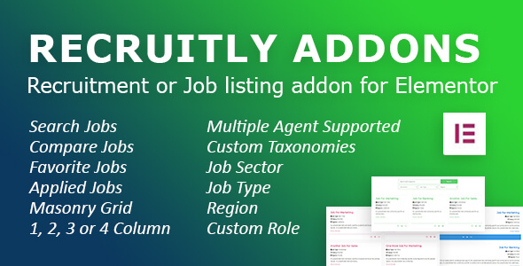 Download Recruitly Addons: Recruitment or Job listing plugin or addon for Elementor of WordPress. Nulled 