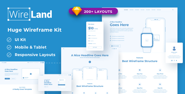 Download Wireland – Wireframe Library for Web Design Projects – Sketch Template Nulled 
