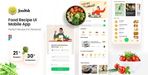 Download Foodish | Food Recipes Mobile App Figma Template Nulled 