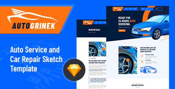 Download Autogrinek – Auto Service and Car Repair Sketch Template Nulled 