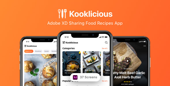 Download Kooklicious – Adobe XD Sharing Food Recipes App Nulled 