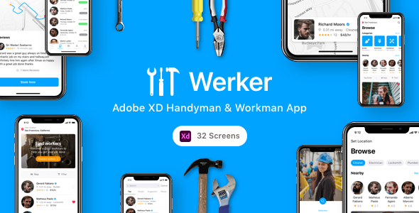 Download Werker – Adobe XD Handyman & Workman App Nulled 