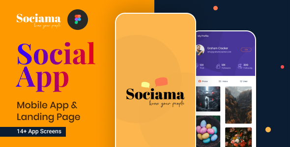Download Sociama | Social Media Mobile App and LandingPage Figma Template Nulled 