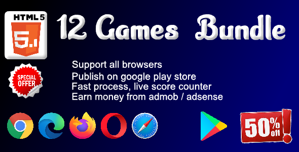 Download HTML5 – 12 games Bundle ( Support android, iOS, computer browsers ) Nulled 