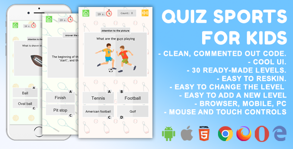 Download Quiz Sport. For Kids. Mobile, HTML5 Game. .c3p (Construct 3) Nulled 