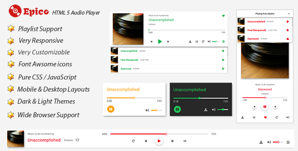 Download Epico – HTML 5 Pure JS & CSS Audio Player Nulled 