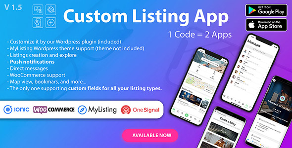 Download Custom Listing App – Android and iOS Ionic 5 directory mobile app compatible with MyListing Theme Nulled 