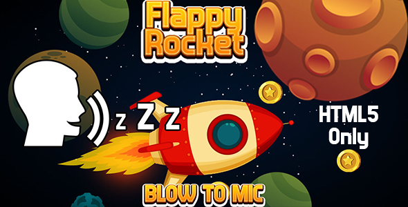 Download Flappy Rocket with Blowing (HTML5) Blow to Mic to Play Nulled 