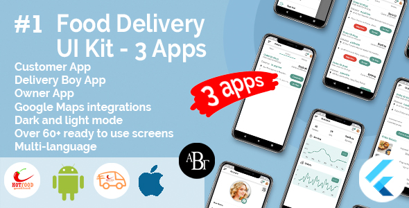 Nulled Food Delivery UI Kit in Flutter – 3 Apps – Customer App + Delivery App + Owner App free download