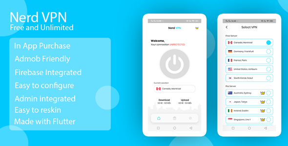 Download Nerd VPN : Flutter VPN Android Full Application with IAP, Integrated with Backend and Admin Panel Nulled 