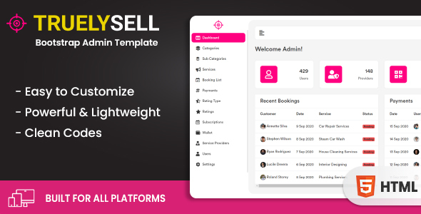 Download Truelysell – Service marketplace and Sales Bootstrap HTML Admin Template Nulled 