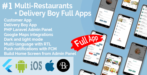 Nulled Multi-Restaurants Flutter App + Delivery Boy App + PHP Laravel Admin Panel free download