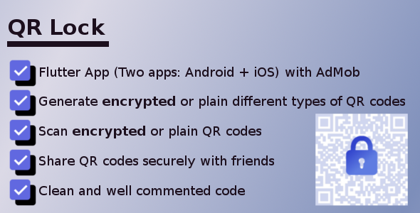Download QR Lock – Encrypted QR Codes Scanner and Generator – Flutter app with AdMob Nulled 
