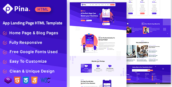 Download Pina – App Landing Page HTML Template Nulled 