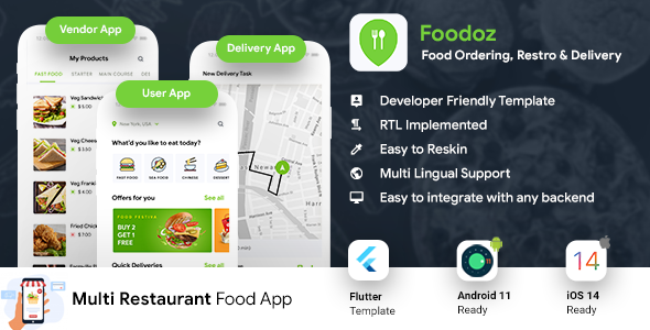 Download Multi Restaurant Food Ordering App | Food Delivery App | 3 Apps| Android + iOS App Template| Flutter Nulled 
