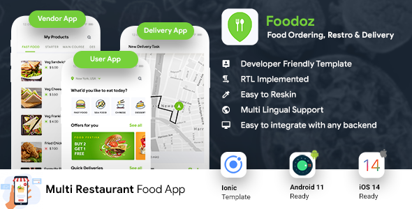 Download Multi Restaurant Food Ordering App | Food Delivery App | 3 Apps | Android + iOS App Template| IONIC Nulled 
