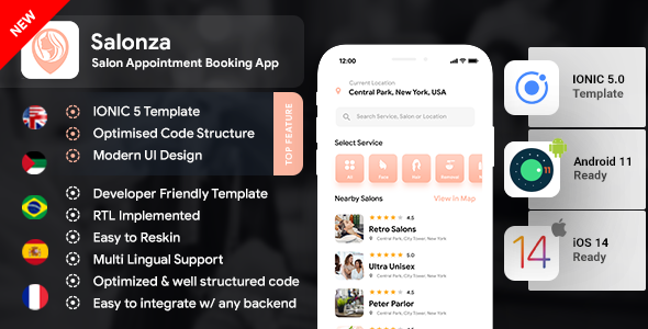 Download Multi Salon Android App Template+ Multi Salon iOS App Template|2 Apps User+Salon| IONIC 5| Salonza Nulled 