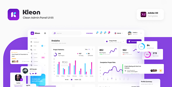 Download Kleon – Clean Admin Panel Dashboard UI Template Adobe XD Nulled 