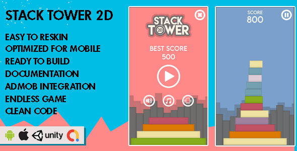 Download Stack Tower 2D – Unity Game – Android Hypercasual Game Nulled 