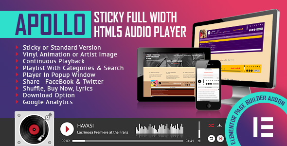 Download Apollo – Sticky Full Width HTML5 Audio Player – Elementor Widget Addon Nulled 