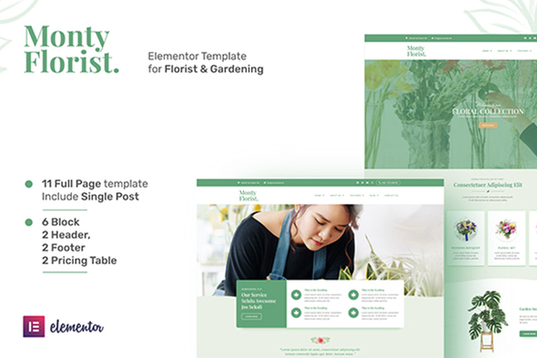 Download Monty Florist – Flower Boutique & Decoration Elementor Template Kit Nulled 
