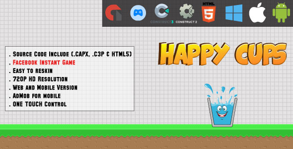 Download Happy Cups – HTML5 Game – Web & Mobile + AdMob (CAPX, C3p and HTML5) Nulled 