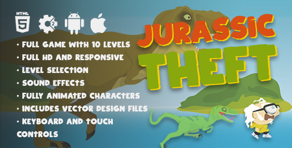 Download Jurassic Theft – HTML5 Dinosaur Vector Adventure Platformer Game Nulled 