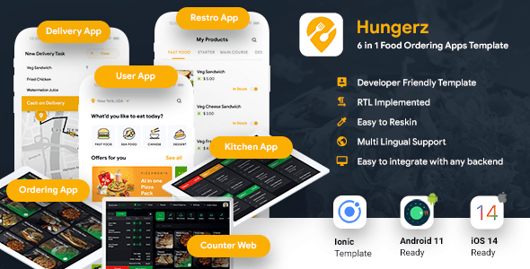 Download 6 in 1 Mutli Restaurant Food Ordering App | Food Delivery App | Android + iOS App IONIC Hungerz Nulled 