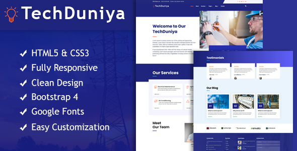 Download TechDuniya Responsive HTML5 Electrical Service Template Nulled 