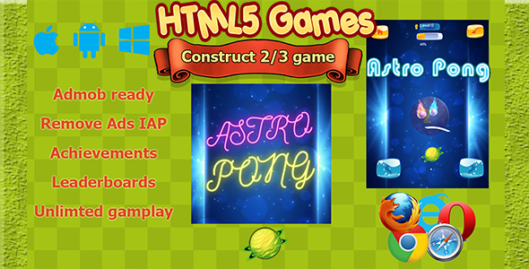 Download Astro Pong HTML5 (Construct 2, Construct3 ) capx, Full game Nulled 