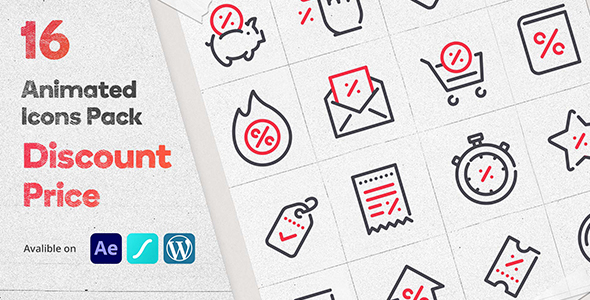 Download Discount Price 16 Animated Icons Pack – WordPress Lottie Json Animation SVG Nulled 