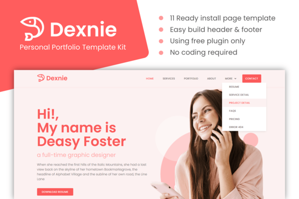 Download Dexnie – Personal Portfolio Elementor Template Kit Nulled 