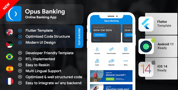 Download Online Banking Android App + Online Banking iOS App Template| Bank App| Opus Banking | Flutter Nulled 