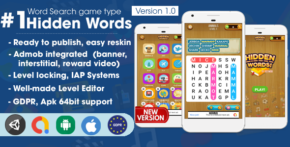 Download Hidden Words – Word Search Game Unity Template Nulled 