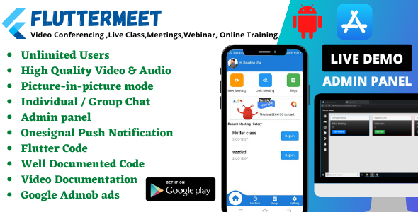 Download FlutterMeet- Free Android and iOS Video Conference App for Live Class, Meeting, Webinar Nulled 