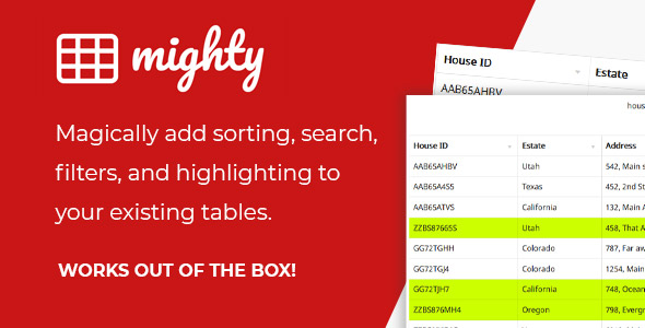 Nulled Mighty Tables | Add sorting, search, filters, and highlighting to your tables free download