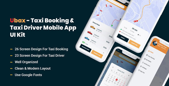 Download Ubax- Taxi Booking & Taxi Driver Mobile App UI Kit Nulled 